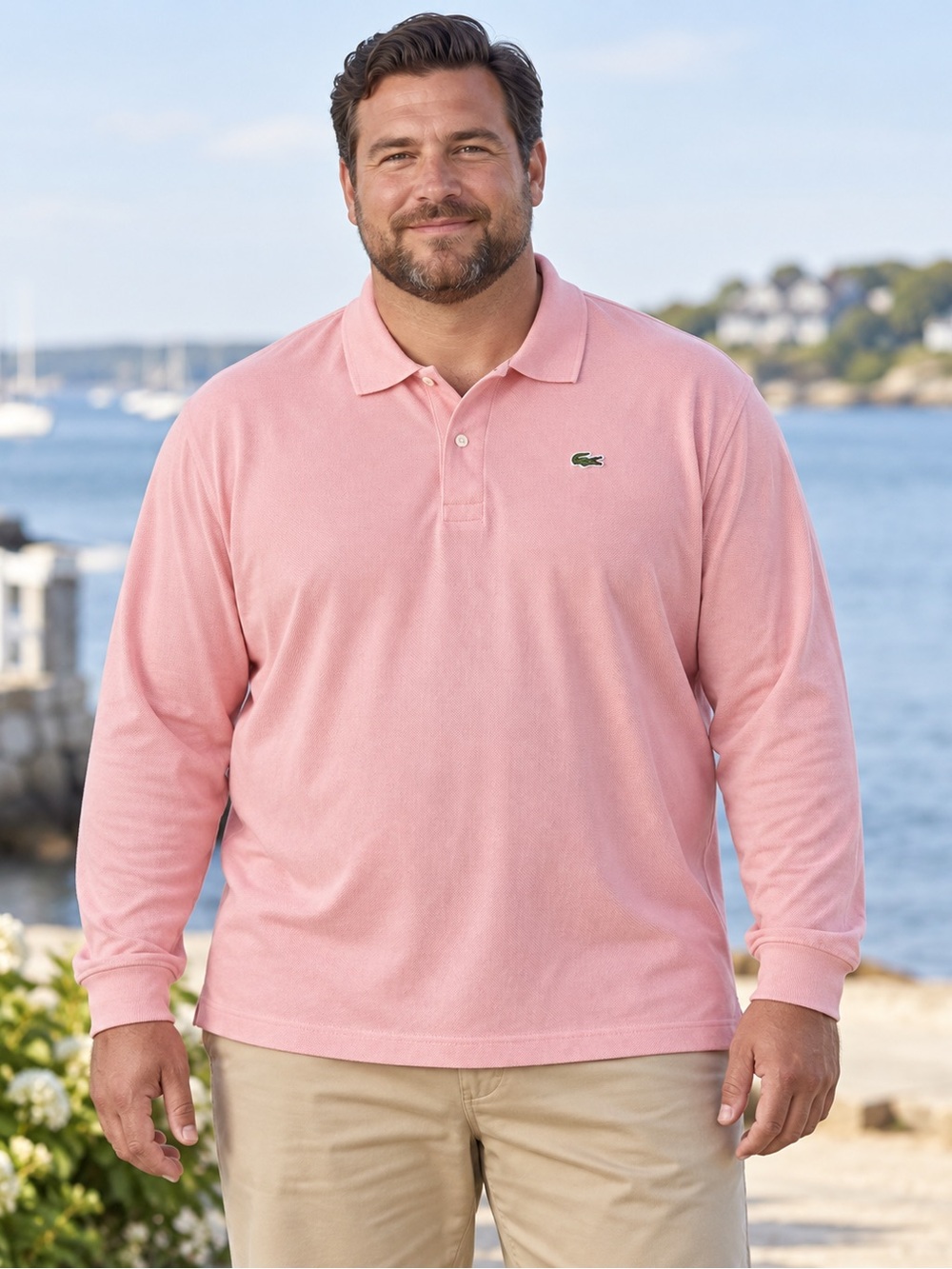Lacoste Size 8 3XL Long Sleeve Piqué Polo Shirt Pink Golf
